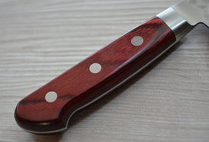 CH010 - Couteau Japonais Nakiri martellé Zenpou  - Lame de 16.5cm en acier au carbone Aogami Super , manche en rouge (bourgogne)