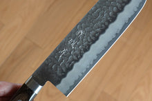 Charger l&#39;image dans la galerie, CH010 - Couteau Japonais Nakiri martellé Zenpou  - Lame de 16.5cm en acier au carbone Aogami Super , manche en rouge (bourgogne)