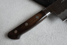 Charger l&#39;image dans la galerie, CH005 - Couteau Japonais Chef Gyuto Zenpou martelé  - Lame de 21cm en acier au carbone Aogami Super(manche en marron)