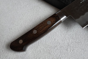 CH005 - Couteau Japonais Chef Gyuto Zenpou martelé  - Lame de 21cm en acier au carbone Aogami Super(manche en marron)