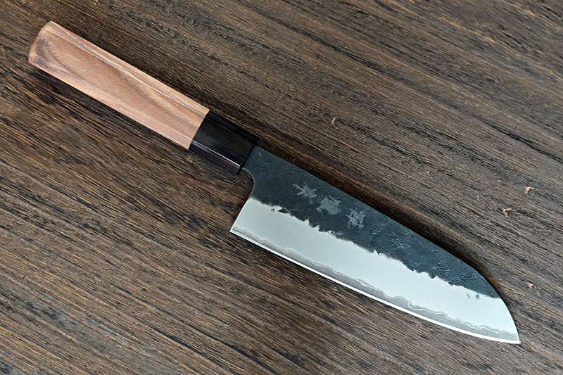 CH012 - Couteau Japonais Wa-Santoku Zenpou noir  - Lame de 17cm en acier au carbone Aogami Super