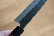 Charger l&#39;image dans la galerie, CH012 - Couteau Japonais Wa-Santoku Zenpou noir  - Lame de 17cm en acier au carbone Aogami Super