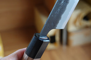 CH012 - Couteau Japonais Wa-Santoku Zenpou noir  - Lame de 17cm en acier au carbone Aogami Super