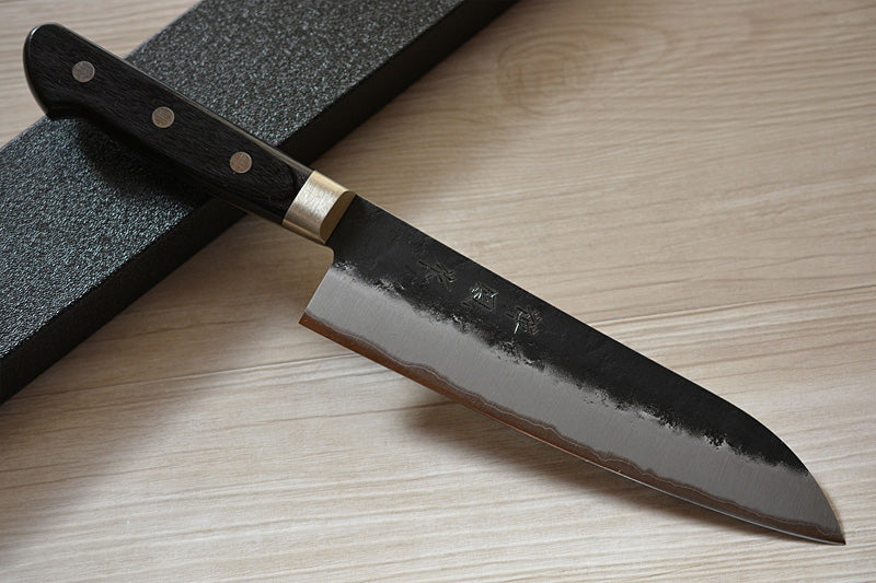 CH002 - Couteau Japonais Santoku Zenpou noir  - Lame de 18cm en acier au carbone Aogami Super