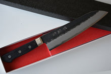 Charger l&#39;image dans la galerie, CH002 - Couteau Japonais Santoku Zenpou noir  - Lame de 18cm en acier au carbone Aogami Super