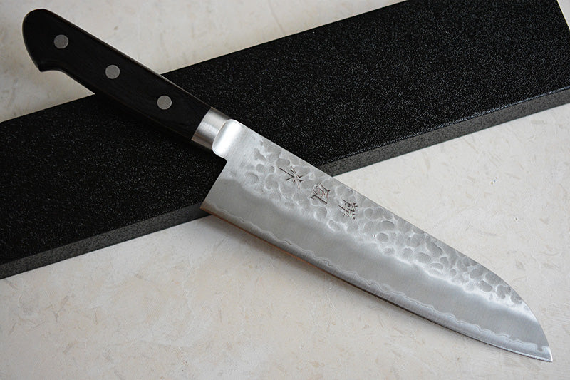 CH004 - Couteau Japonais Santoku Zenpou martelé  - Lame de 18cm en acier au carbone Aogami Super