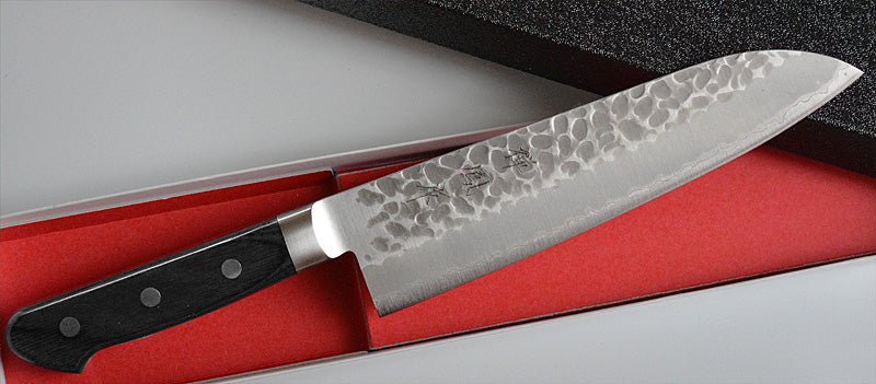 Couteau Santoku, lame martelée 165 mm - Soldes couteaux japonais 