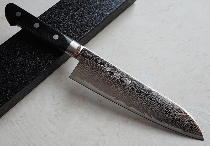 Couteau Santoku 18 cm Acier japonais Damas manche Olive AUS-10