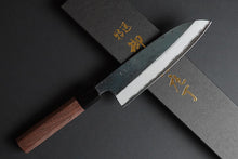 Charger l&#39;image dans la galerie, CM003 - Couteau japonais Santoku noir Muneishi - Lame de 17cm en acier au carbone Aogami