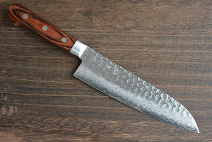 CY203 - Couteau Japonais Santoku damas 17 couches martellé Zen-Pou - Lame de 18.5cm en acier Vg10