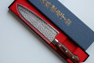 CY203 - Couteau Japonais Santoku damas 17 couches martellé Zen-Pou - Lame de 18.5cm en acier Vg10