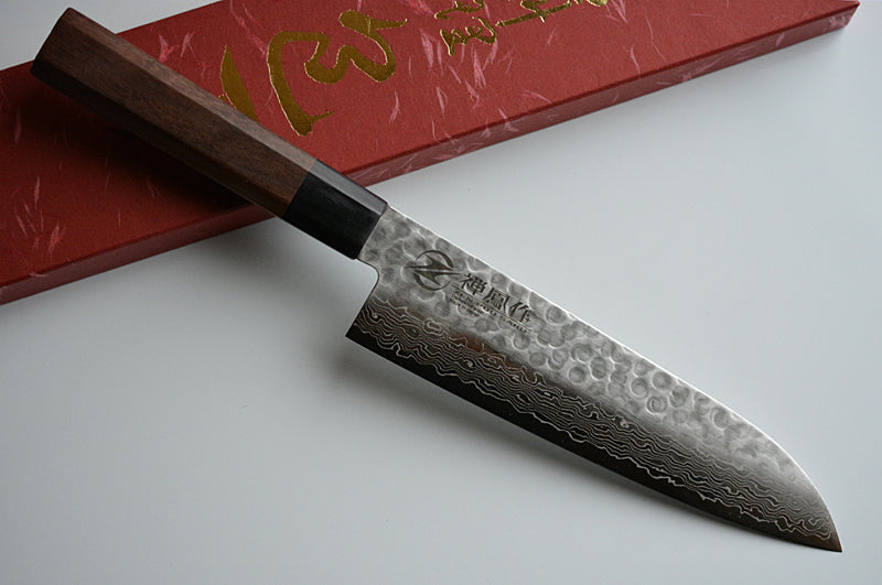 CY208 - Couteau Japonais Wa-Santoku damas 33 couches martellé Zen-Pou - Lame de 18.5cm en acier suédois