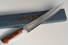 Charger l&#39;image dans la galerie, CY214 - Couteau Japonais Sujihiki damas 17 couches martellé Zen-Pou - Lame de 24.5cm en acier Vg10