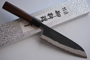 CY301 - Couteau Japonais Santoku Yamamoto noir  - Lame de 16.5cm en acier au carbone Aogami Super