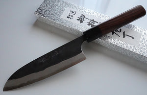 CY301 - Couteau Japonais Santoku Yamamoto noir  - Lame de 16.5cm en acier au carbone Aogami Super