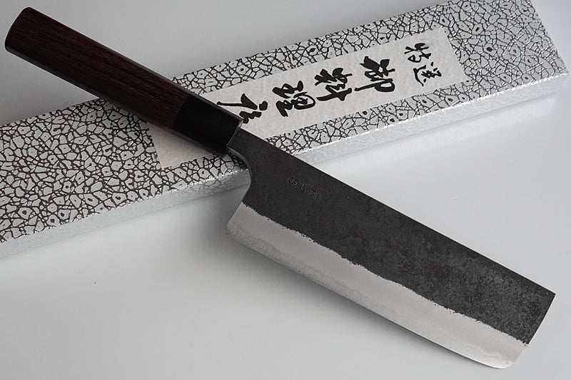 CY302- Couteau Japonais Nakiri Yamamoto noir  - Lame de 16.5cm en acier au carbone Aogami Super