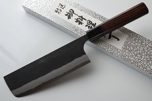CY302- Couteau Japonais Nakiri Yamamoto noir  - Lame de 16.5cm en acier au carbone Aogami Super
